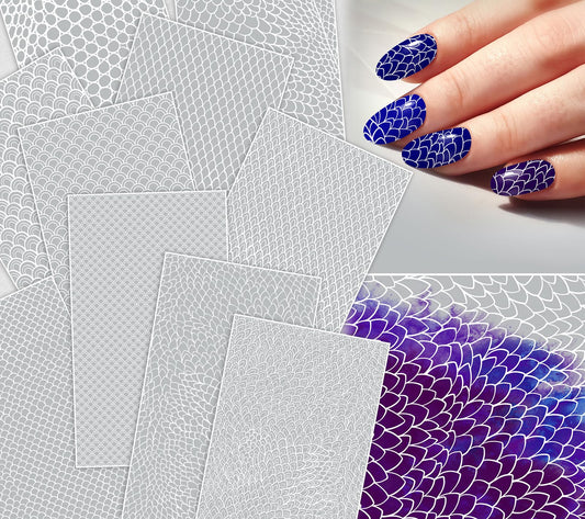 Nail Decals [10 Sheets] Scale Pattern Nail Stickers Set Repeating Curved Scales Layered Textures Geometric Flow Designs Creating Bold Graphic Manicure Styles Striking Modern Nail Looks