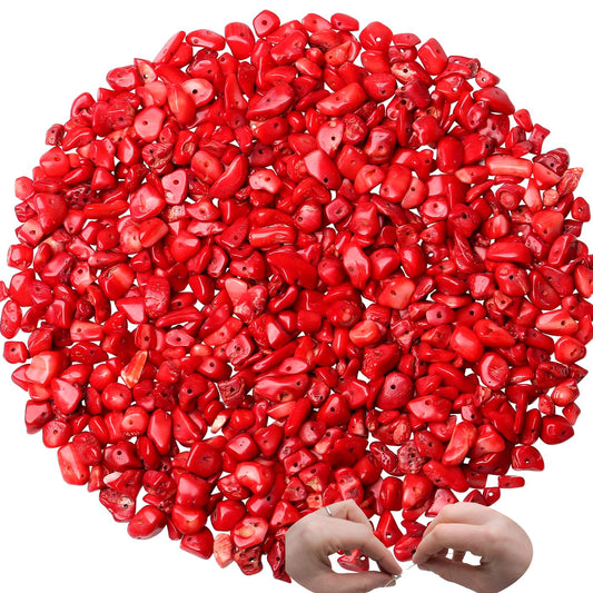 XIANNVXI Red Coral Beads, Natural Chip Stone Beads 400Pcs Crystal Bead 5-8mm Irregular Healing Crystal Loose Rocks for DIY Jewelry Making