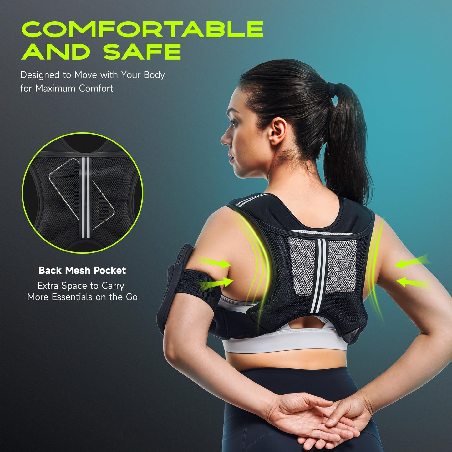 Liveet Weighted Vest, Weighted Vest for Women Men, 25lb Weight Vest with Pocket Reflective Strips Adjustable Buckle Straps SGS Certified Weight Vest for Walking Running Strength Training Cardio Workout