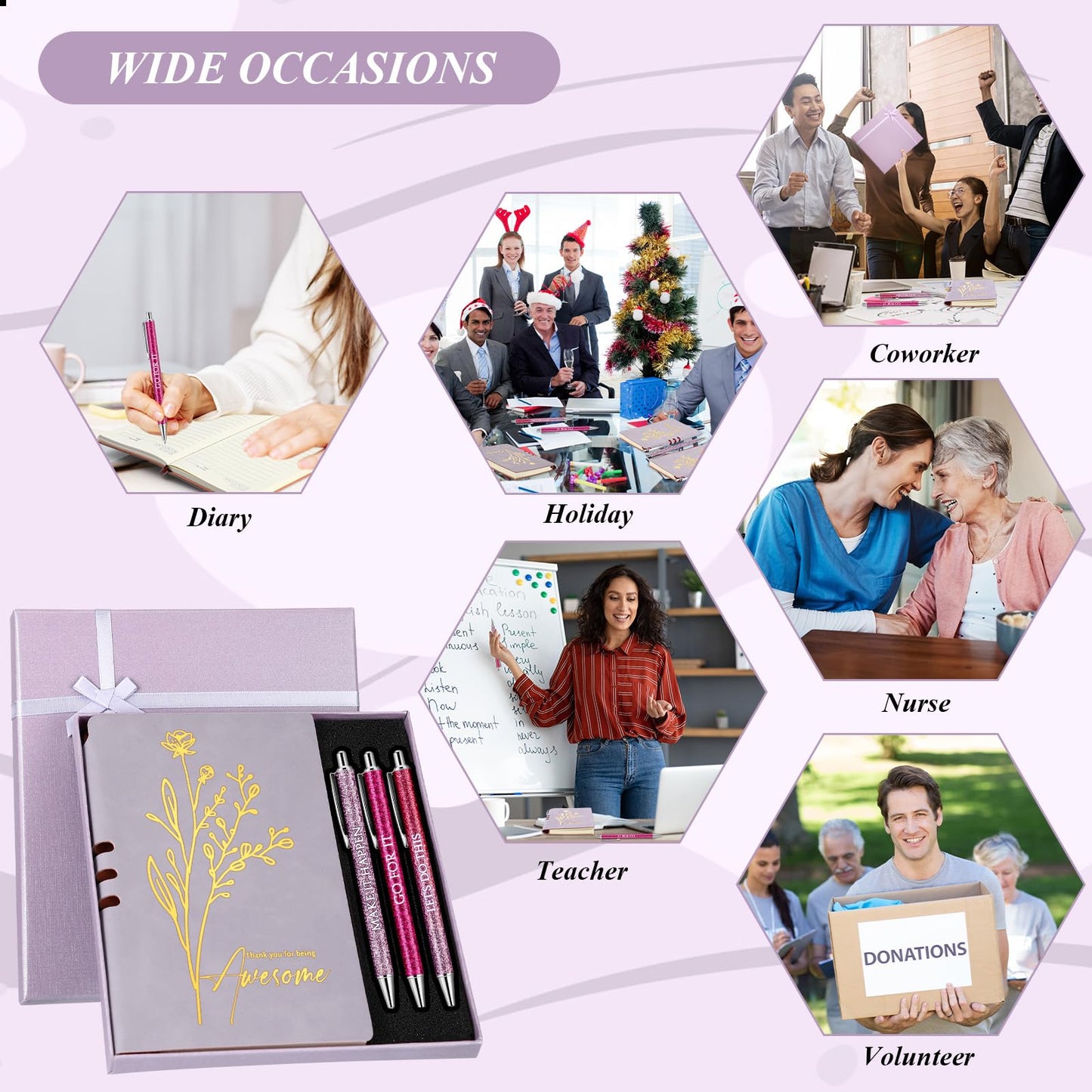 Sayglossy Thank You Gift Set for Volunteers Teacher Appreciation Week A6 Leather Journal Notebook Pen with Present Box Appreciation Gift for Employee Staff Teacher Nurse(Purple,Thank You)