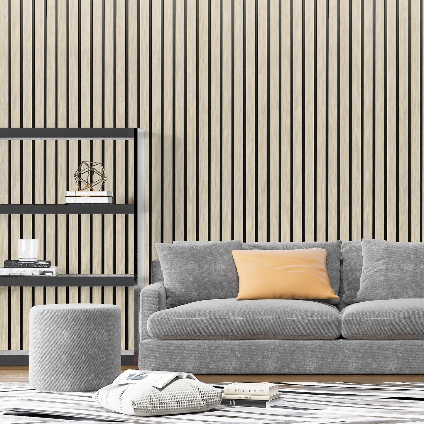 Art3d 4-Pack Glue-On Six-Grid Wainscoting Panel for Interior Wall Decor - 104 x 12 Inch Polystyrene Ultralight Slim Slat Wall Panels for Living Room Bedroom, Oak