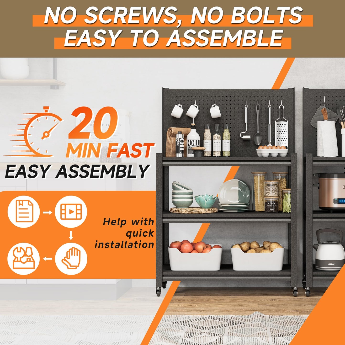 TOPASS Workbench with Pegboard, Adjustable Heavy Duty Work Table with Wheels, Heavy Duty Workstation, Metal Tool Work Bench for Garage Warehouse Workshop, 48" H x 18" D x 34" W, Black