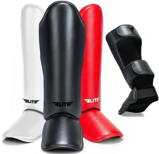 Elite Sports Muay Thai Shin Guards Kickboxing MMA Muay Thai Leg Instep Protective Pads, Martial Art Kicking Sparring Training Gear for BJJ Karate Boxing Taekwondo