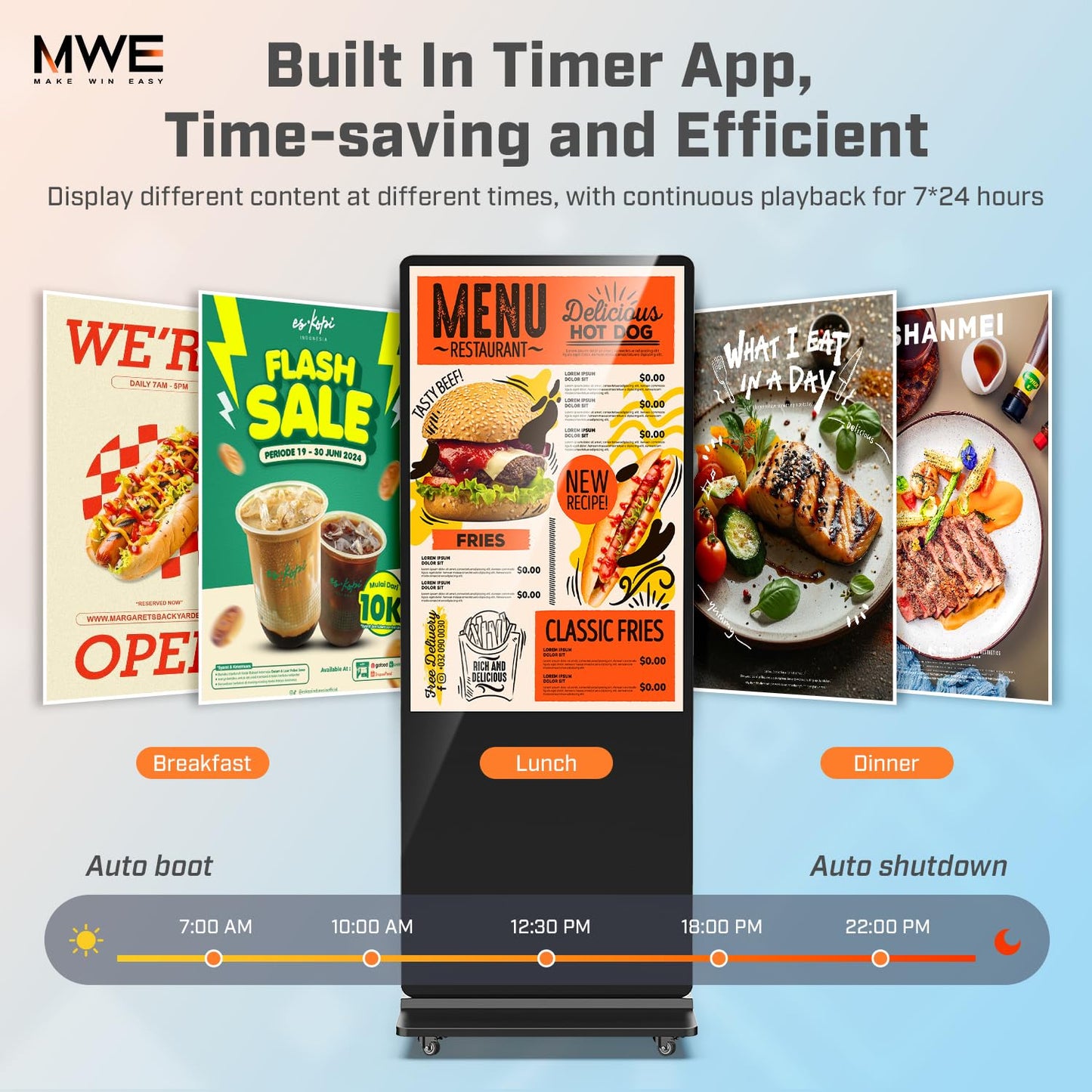 MWE 55 Inch 4K Digital Signage Display Kiosk, LCD Screen Indoor Floor Standing Advertising Displays, Android System Commercial Totem with Custom Service, Vertical Poster with Auto Media Player