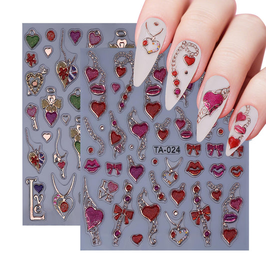 2 Sheets Heart Nail Art Stickers for Nail Art Valentine’s Day Nail Decals 5D Self-Adhesive Red Heart Nail Design Valentines Day Nails Supplies for Women Girls DIY Nail Decor