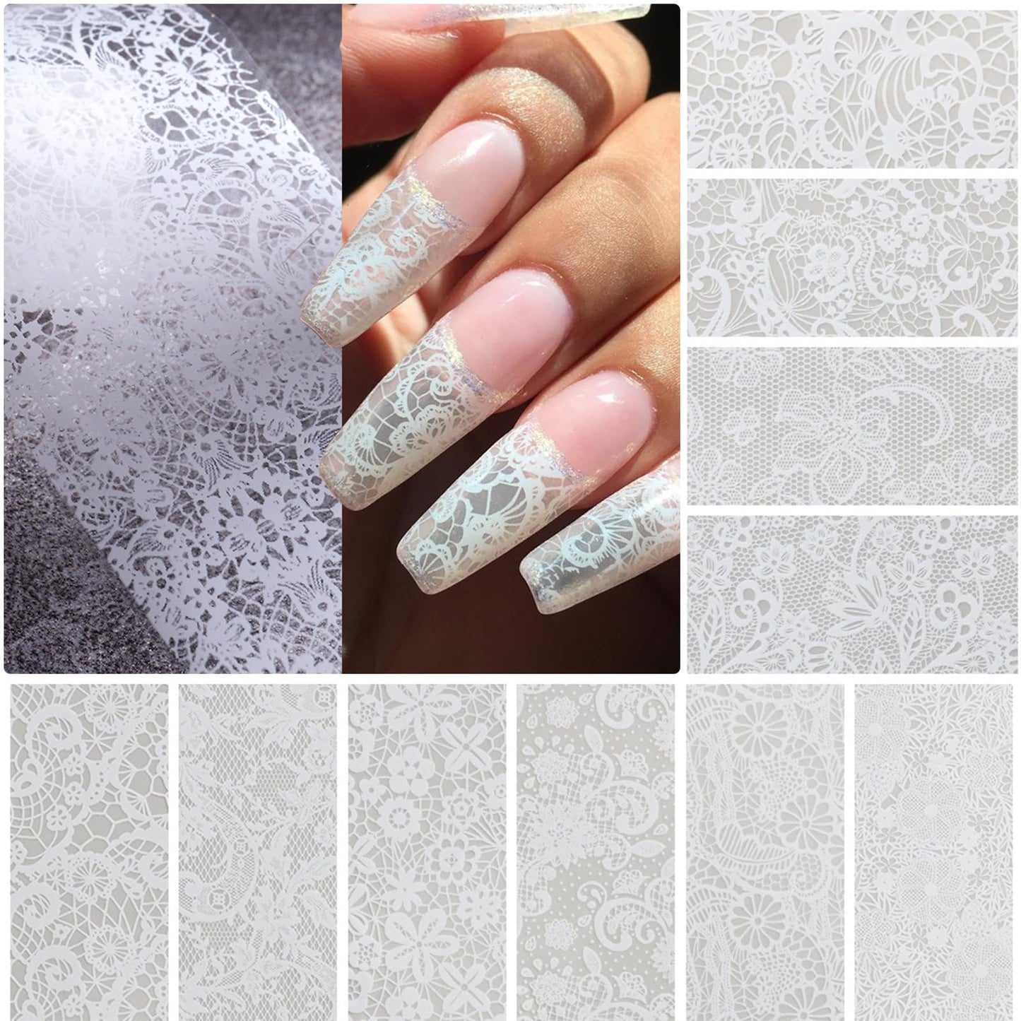 AddFavor Lace Transfer Nail Foil White and Black Nail Transfer Foil Sticker, Flower Nail Art Foils Decals for Nails Manicure DIY Acrylic Nails Decoration