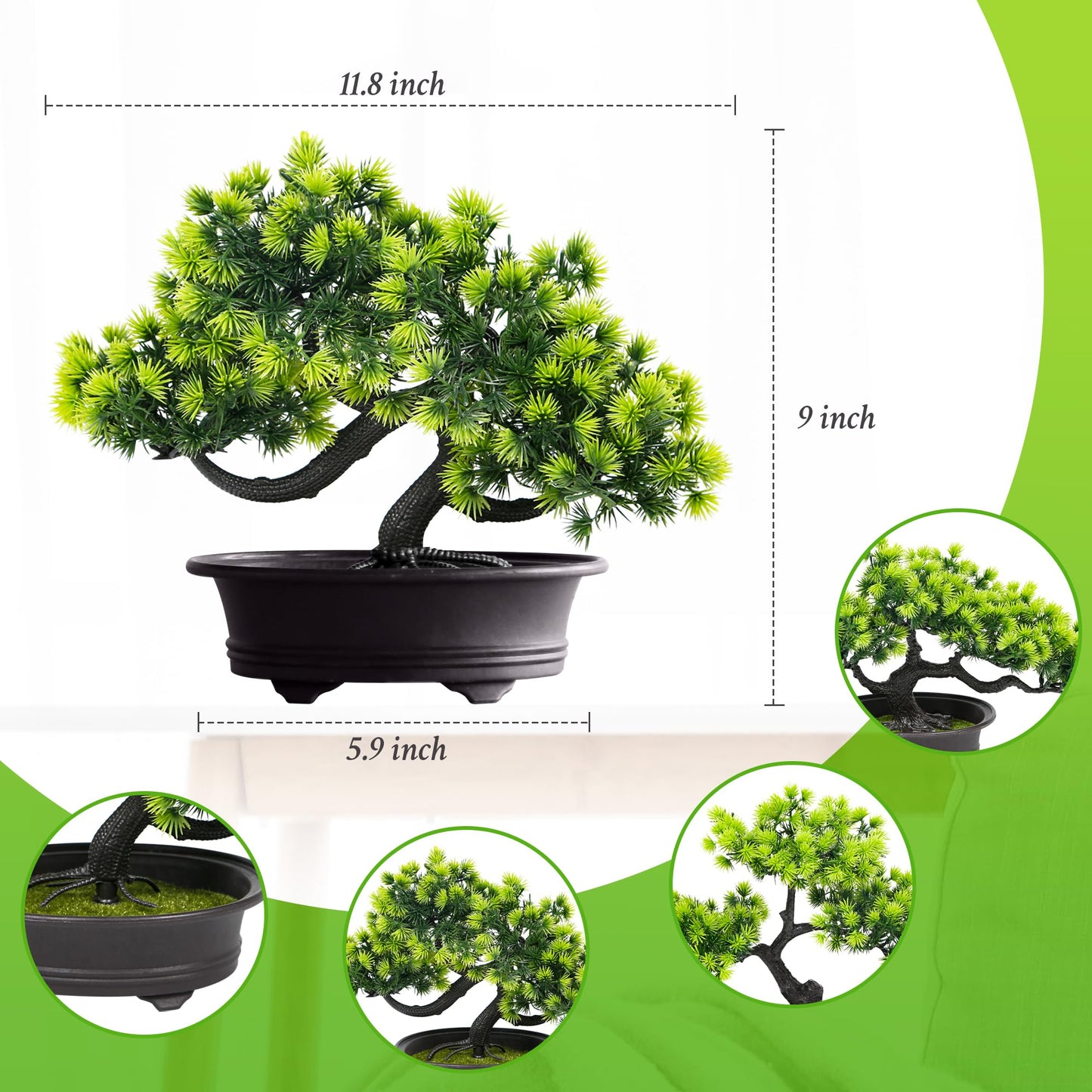 Artificial Bonsai Tree Fake Plants 3 POTS Artificial Plant Indoor Small Faux Juniper Decoration, Office Desk Shelf Bedroom Living Room Decor