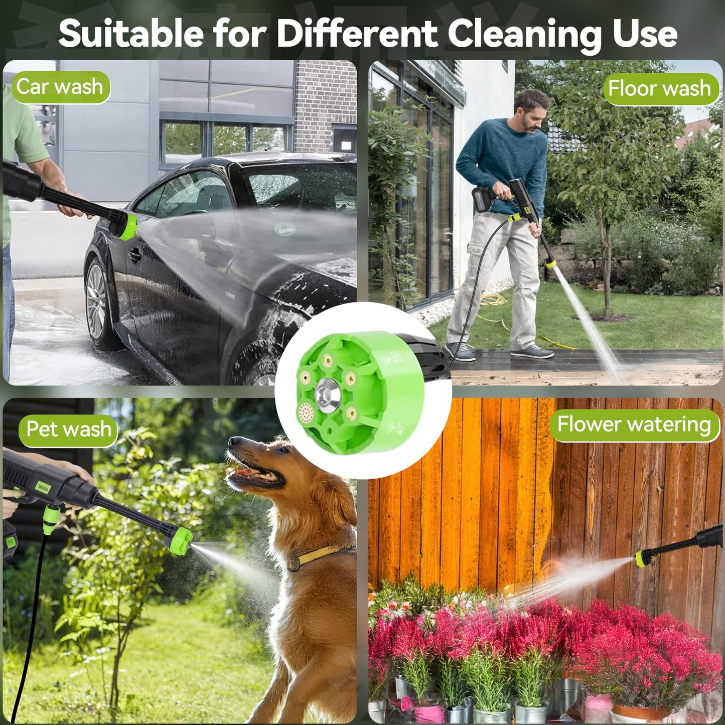 990PSI Portable Cordless Pressure Washer, Battery Powered Power Washer with 6-in-1 Nozzle, 10 Adjustable Levels Portable Pressure Washer, 33FT Hose Handheld Car Washer for Patio, Floor, Garden