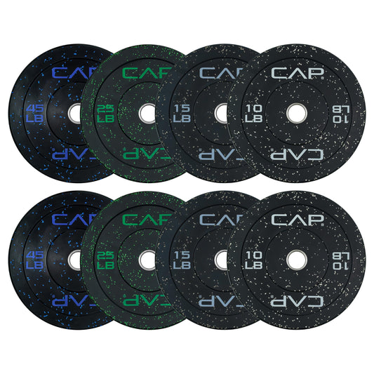 CAP Barbell Economy - Speckled Olympic Bumper Plate Set with Color Logo, Black, 190 lbs Set