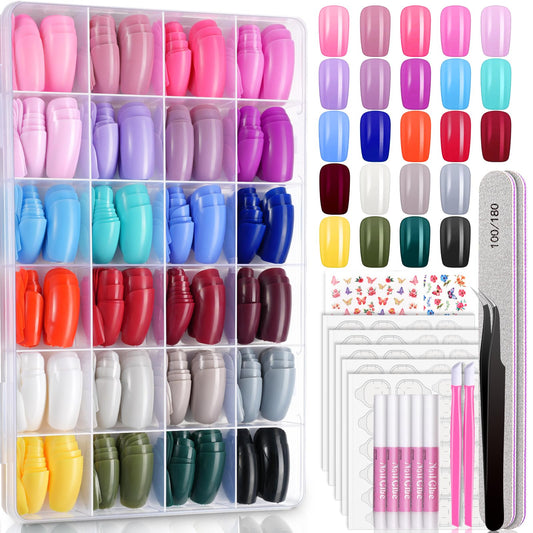 TsMADDTs Medium Square Press on Nails, 720 pcs Fake Nails with Glue, Files, Sticker, Tweezer for Women Home Art DIY