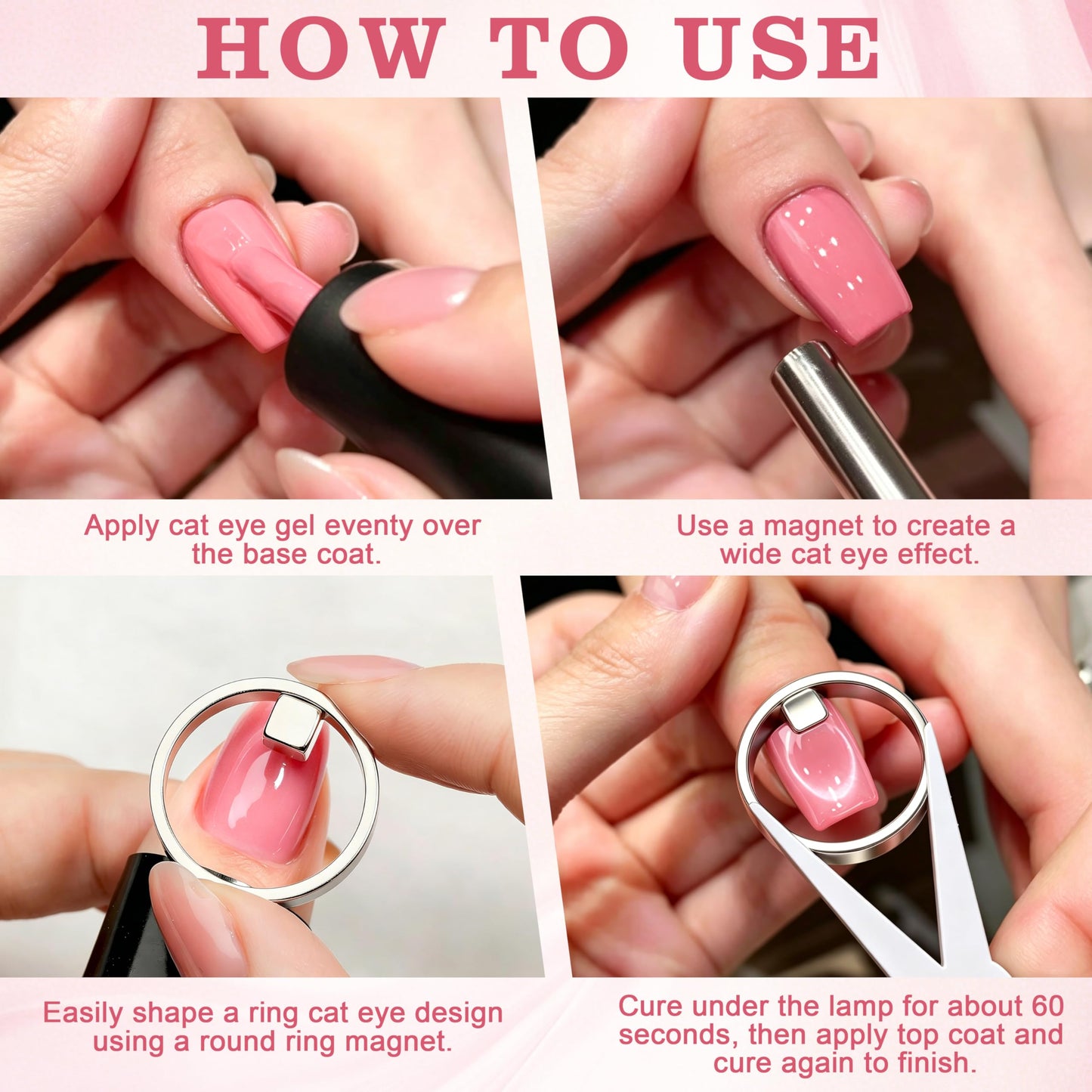 New Cat Eye Nail Magnet Tool Set, Ring-Shaped Cat Eye Magnet for Nails, Portable Hollow Circular Cat Eye for Home DIY, Beginners & Nail Artists (2*Circular Magnet+2*Two Tip Scissor Tool+2*Tool Kit)