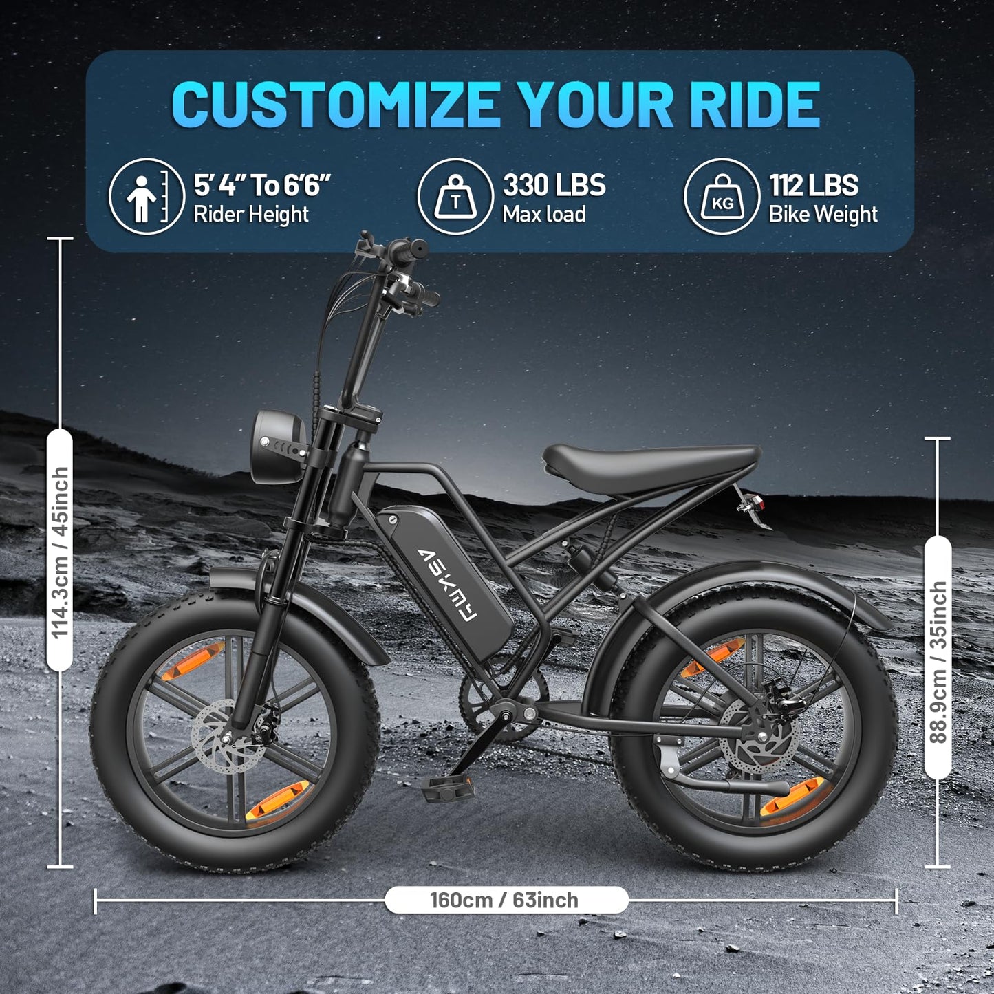 Askmy Fat Tire Electric Bike - Foldable E-Bike with Shock Absorption, Throttle Control, LCD Display, and Long Battery Life for Urban Commuting (20in)