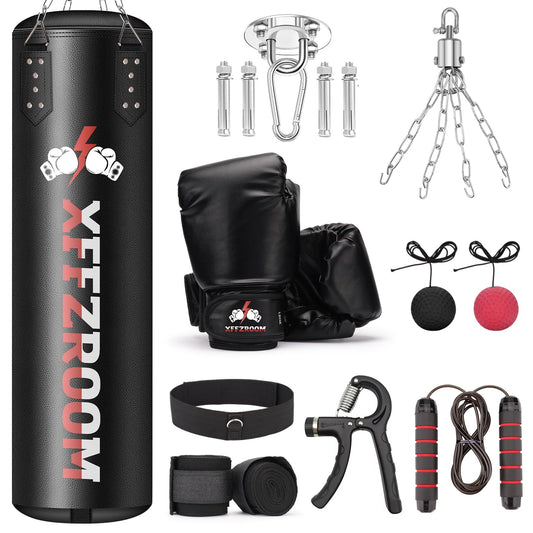 Punching Bag for Adults, 4FT PU Heavy Boxing Bags with Chain Ceiling Hook, Hanging Punching Bag Set for MMA Karate Kickboxing Muay Thai Home Gym Training, Unfilled