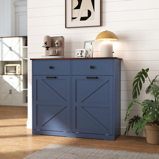 HUYYA Modern Sideboard Cabinet Buffet Storage Console Credenza for Dining Room, Free Standing Tilt Out Trash, Laundry Sorter Cabinet with Sturdy Construction and Easy Clean Surf