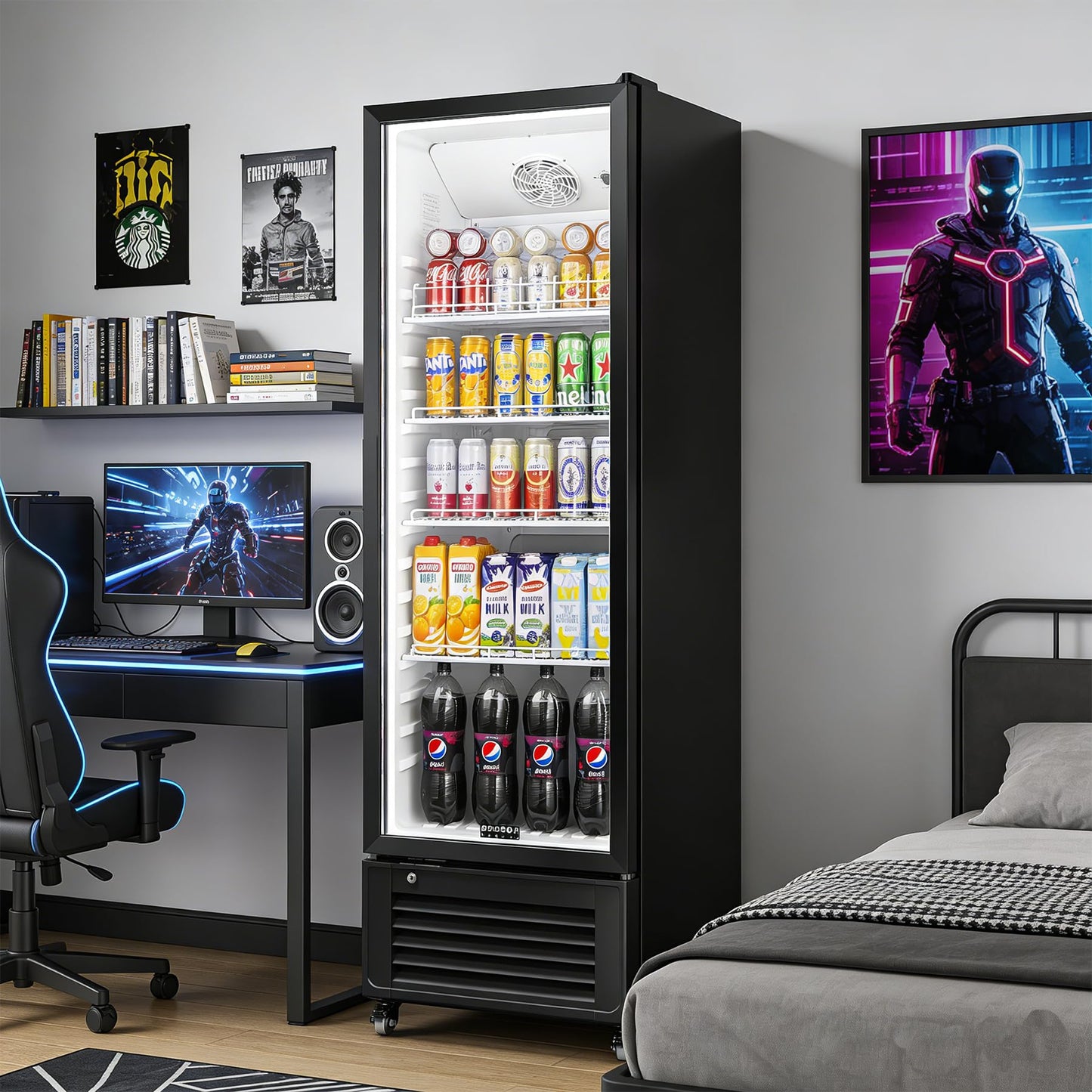 BODEGACOOLER 11.5 Cu.Ft. Commercial Merchandiser Refrigerators, Adjustable shelves & Automatic Defrost, Commercial Beverage Refrigerator Glass Door For Drink, Soda, Garage, Gym, Man cave, Shop, Office