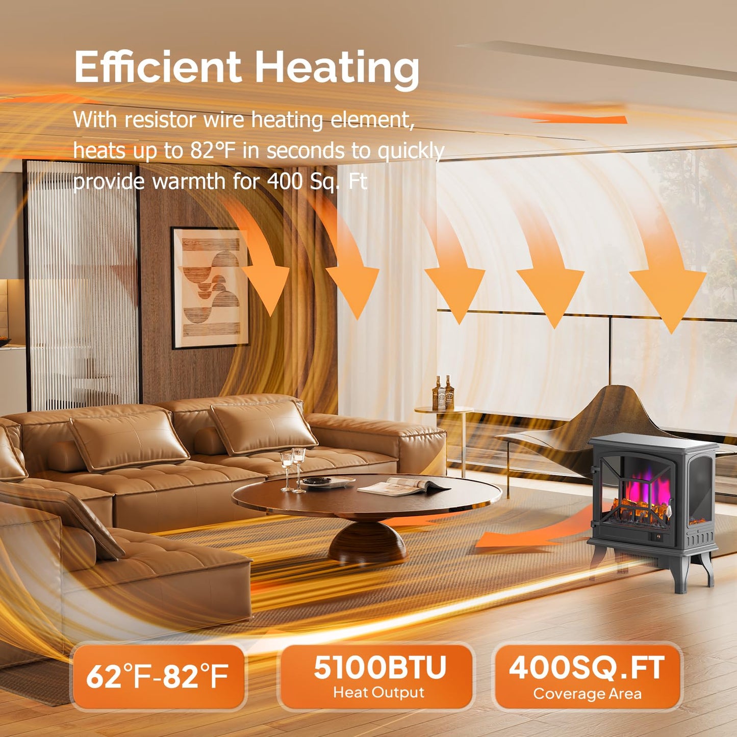 ROVSUN Electric Fireplace Stove, 23''H Freestanding Heater with Realistic Flame Effect, APP & Remote Control, Timer, Adjustable Temp, Overheat & Tip-Over Protection for Bedroom Living Room, 1400W