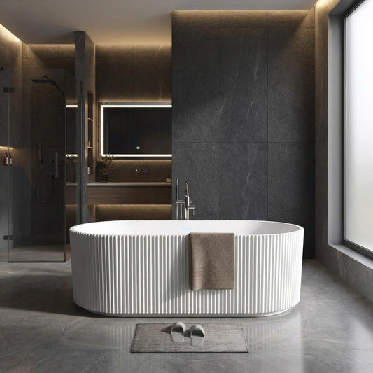 67" Acrylic Freestanding Bathtub, Modern Soaking Tub with Matte Drain and Overflow, Ergonomic Deep Design, Double-Walled Insulation, CUPC Certified, Easy Clean, Slip-Resistant, Gloss White