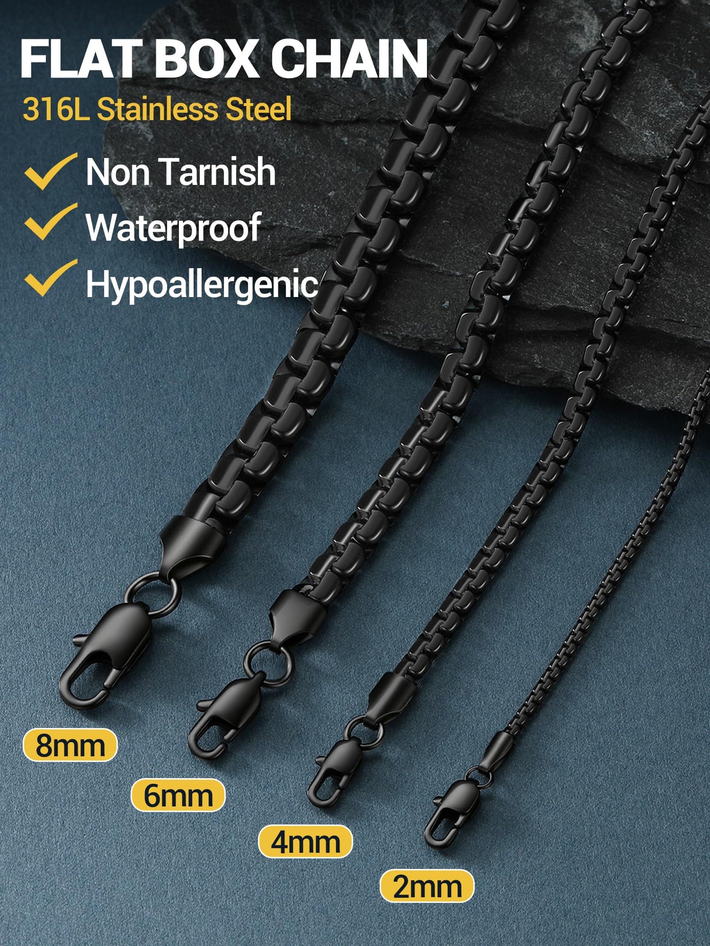PROSTEEL Black Stainless Steel Necklace for Men 8mm Non Tarnish & Hypoallergenic Long Chain Hip Pop Jewelry