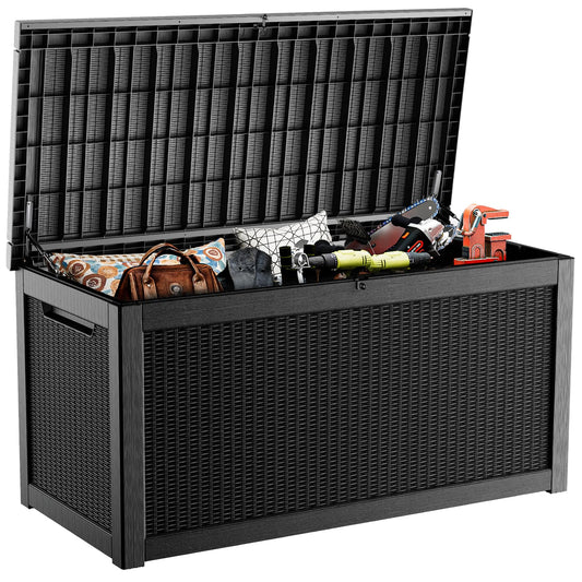 EasyUp 320 Gallon Deck Boxes Waterproof, Outdoor Large Storage Boxes with Lids, Outside Resin Storage Box & Deck Boxes for Patio, Garden Use(Black)
