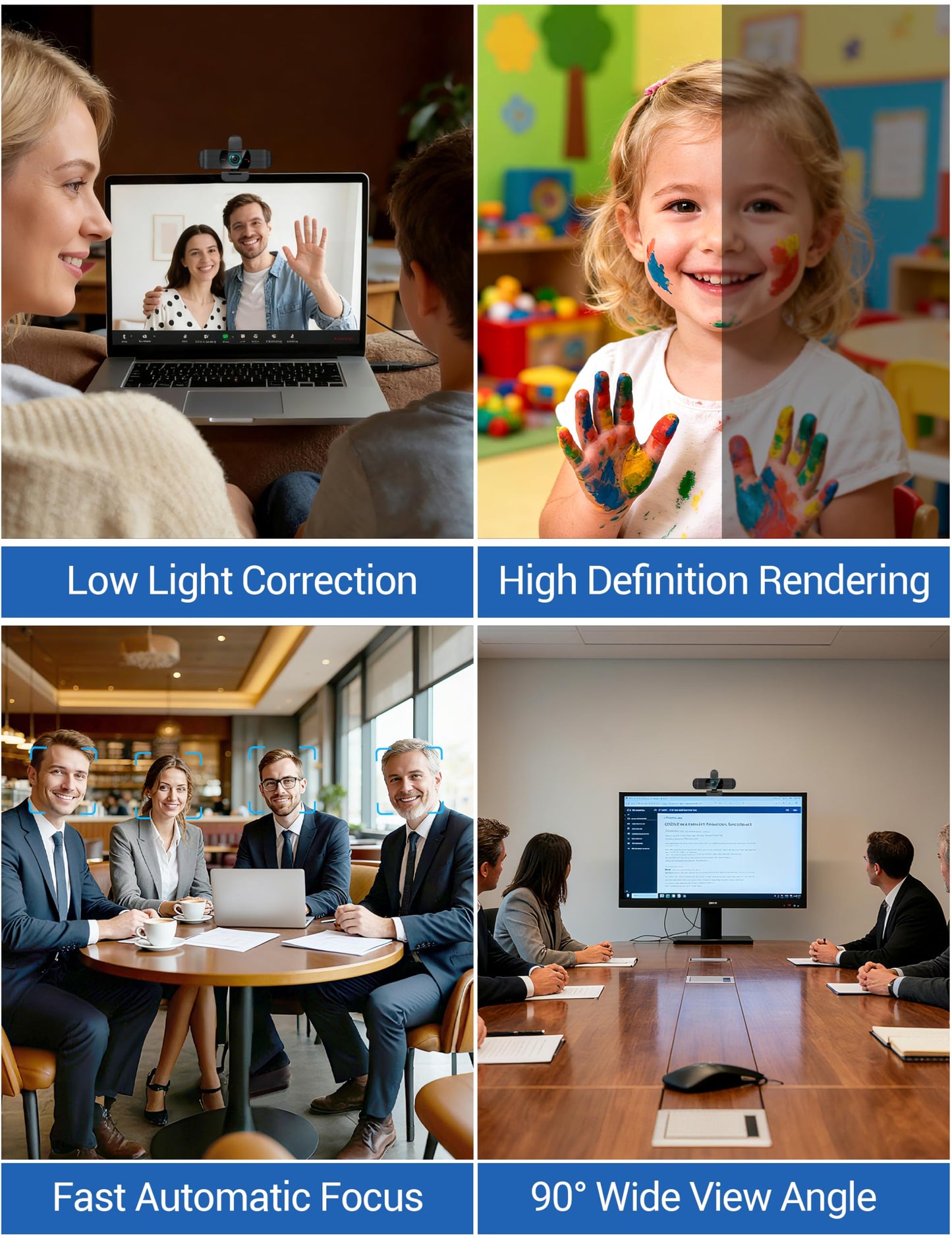 RUWBY Full HD 1080P Webcam with Built-in Dual Mics, Wide-Angle Lens, Privacy Cover, Tripod Stand, Autofocus Computer Camera, Plug and Play for Desktop PC or Laptop