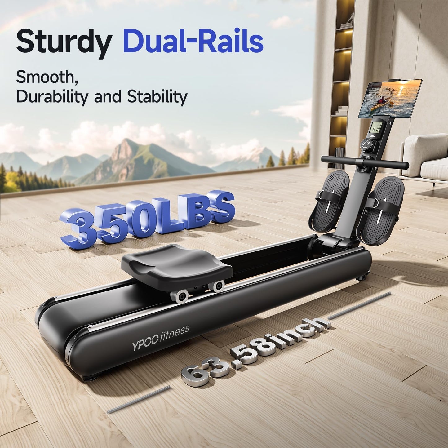 YPOO Rowing Machines for Home, Magnetic Row Machine Foldable, 16 Levels Quiet Resistance Rowing Machine with Dual Slide Rail, Folding Indoor Rowers Compact with Max 350lb Weight Capacity