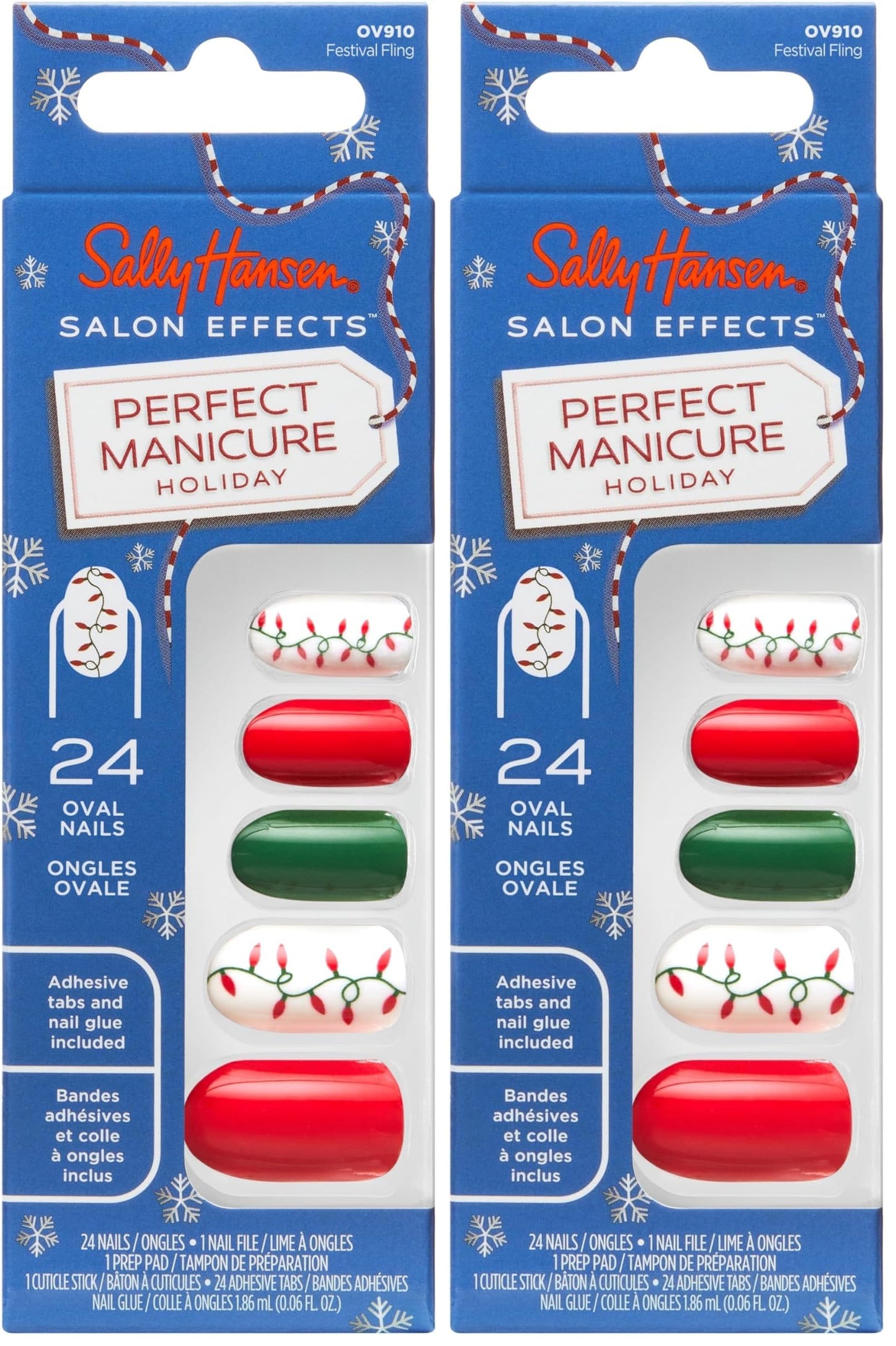 Sally Hansen Salon Effects Perfect Manicure Press-On Nails | Easy to Apply, Non-Damaging | 24 Nails, Adhesive Tabs, File & Alcohol Pad Included | Holiday - Festival Fling (Pack of 2)