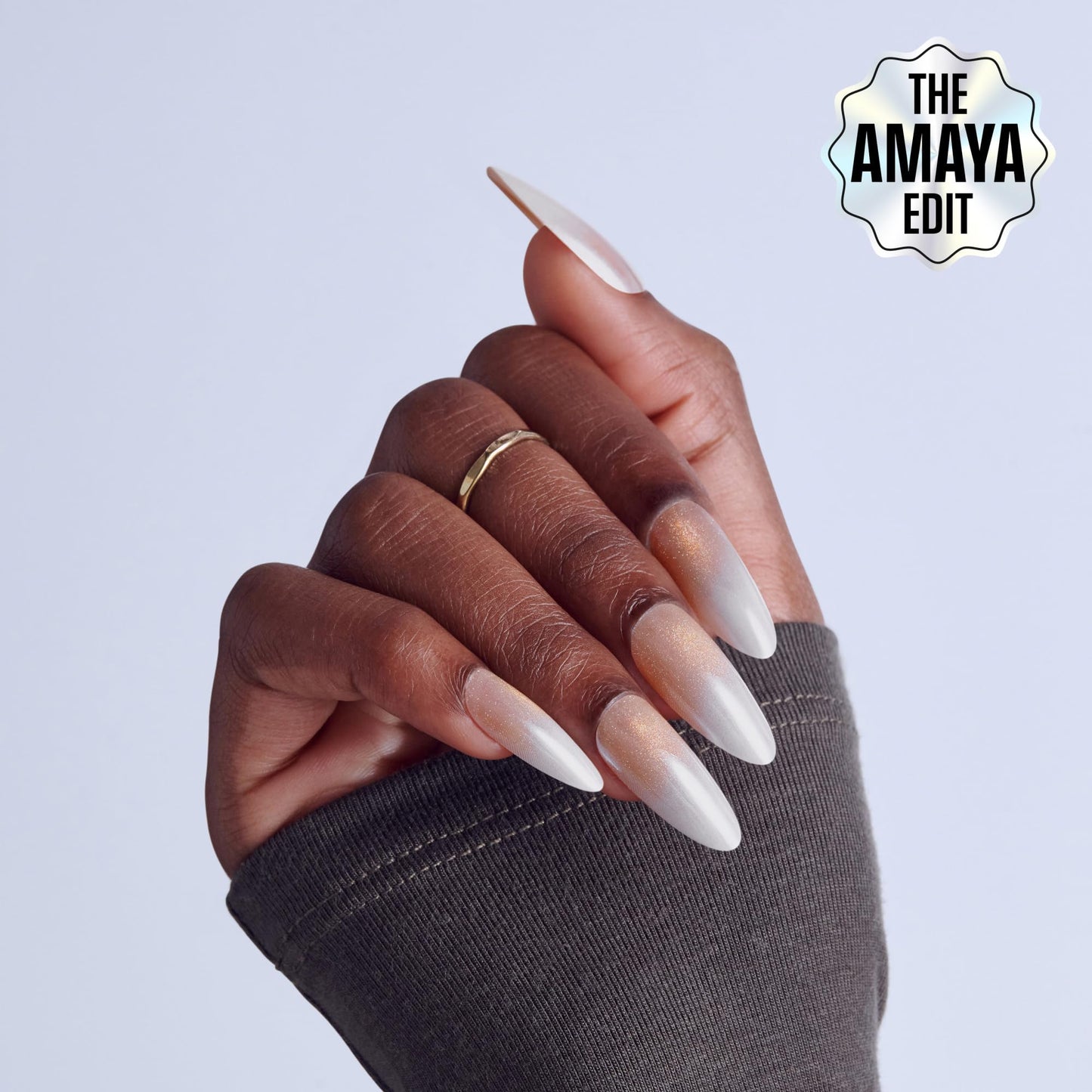 Kiss Glam, Press On Nails, Nail glue included, 'Day n Night', Beige, Long Size, Almond Shape, Includes 32 Nails, 2g Glue, 1 Manicure Stick, 1 Mini File (Pack of 2)