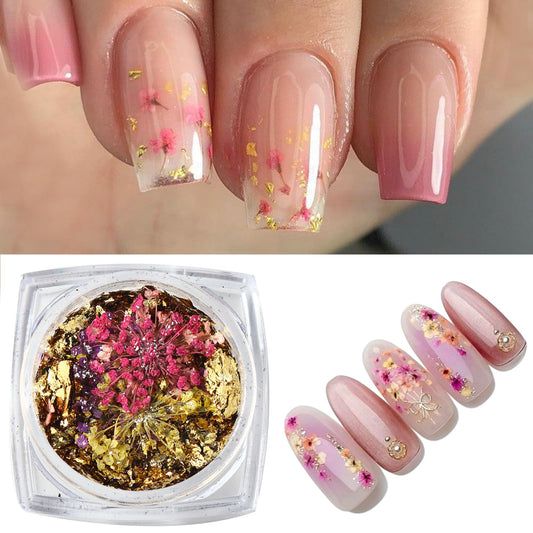 1 Box 3D Colorful Dried Flowers Nail Art Stickers Spring Flower Japanese Gypsophila Dried Floral Mixed Natural Real Charms Small Dried Flowers Resin DIY Craft Summer Nail Art Decorations Supplies