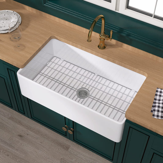 Miuara Farmhouse Sink 36 Inch - Extra Large Apron Front Kitchen Sink Reversible 36"x20"x10", Undermount, Farm House Style Deep Single Bowl, Heavy Duty Solid Fireclay, Glossy White, for Kitchen