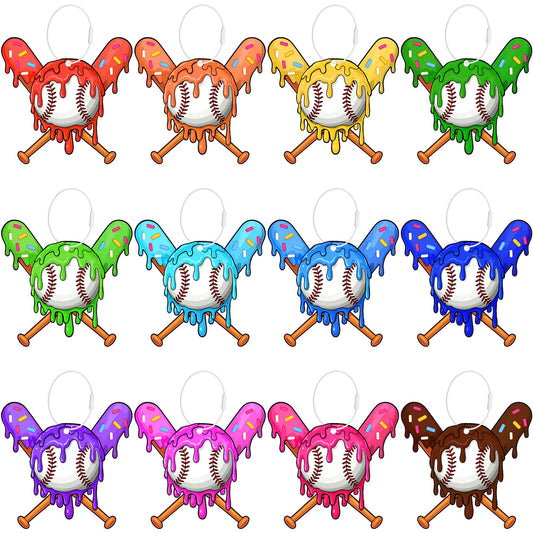 FYSUIMU 12Pcs Ice Cream Drip Baseball Luggage Tags Colorful Travel Labels with Metal Ring Keychain DIY Name Suitcase Labels for Sport Theme Party Team Supplies