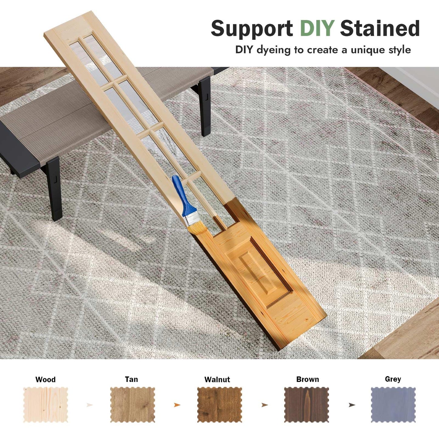 Roymelo Bifold Doors for 32"×80" Opening, Clear Glass French Interior Folding Barn Door with Concealed Hardware Kit Included, Spruce Wood Support DIY Dyeing, Preassembled Door, Save Space