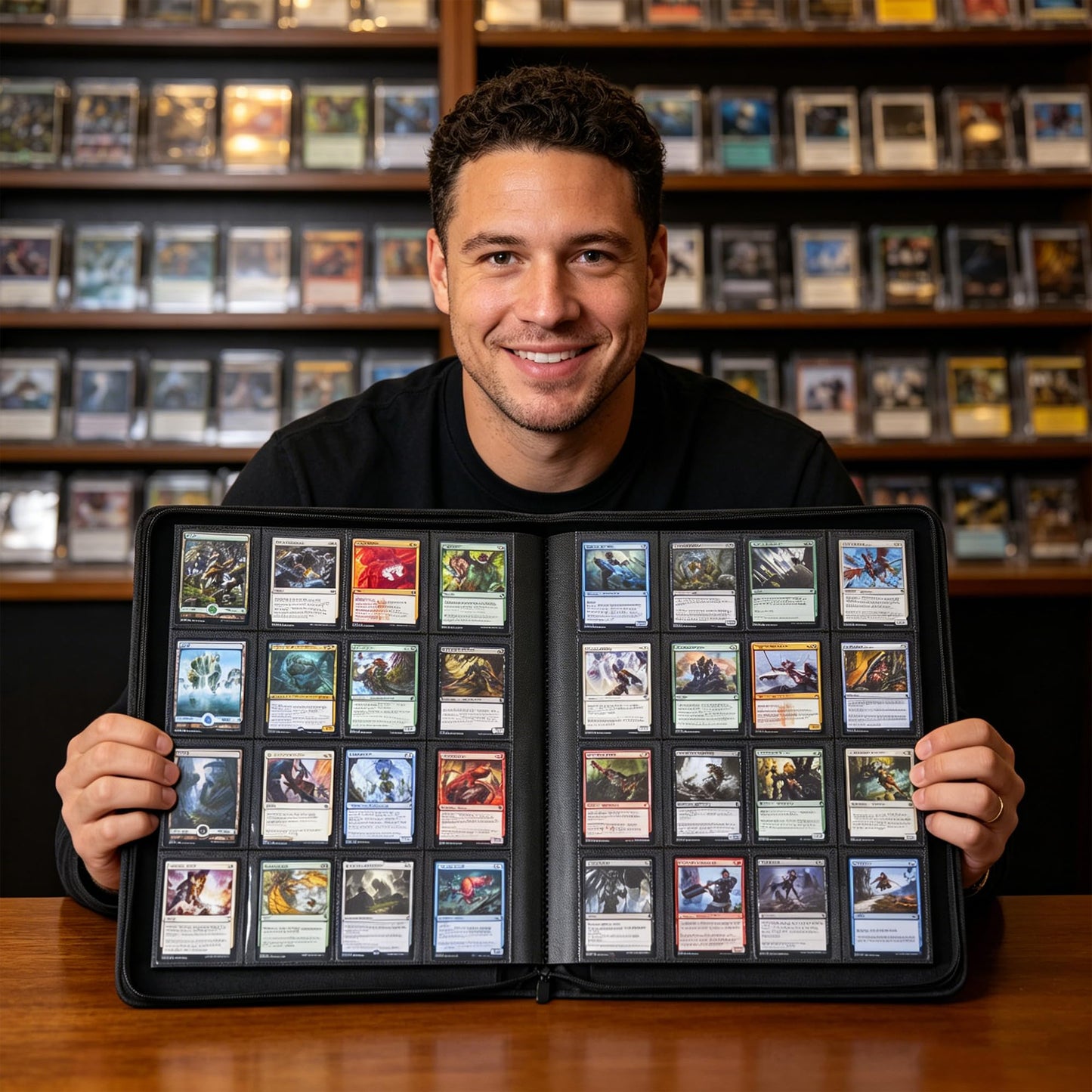MORABTO Premium 16 Pocket Trading Card Binder,1024 Card Capacity Card Binder Ringless Design with Zipper Side Loading Trading Card Album Folder for MTG, Sports Cards & TCG - Black