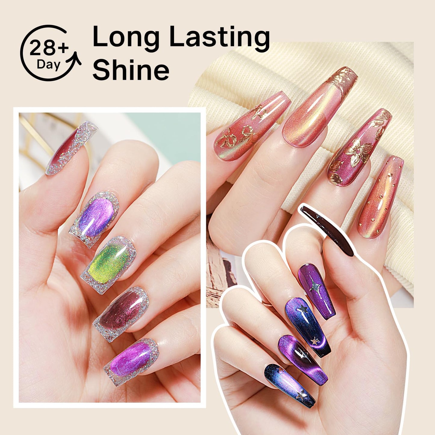 MIZHSE Cat Eye Gel Nail Polish, Gemstone Series Magnetic Gel Polish Set with Magnet Stick, Colorful Crystal Glassy Cateye Effect Soak Off Nail Art Gift for Women