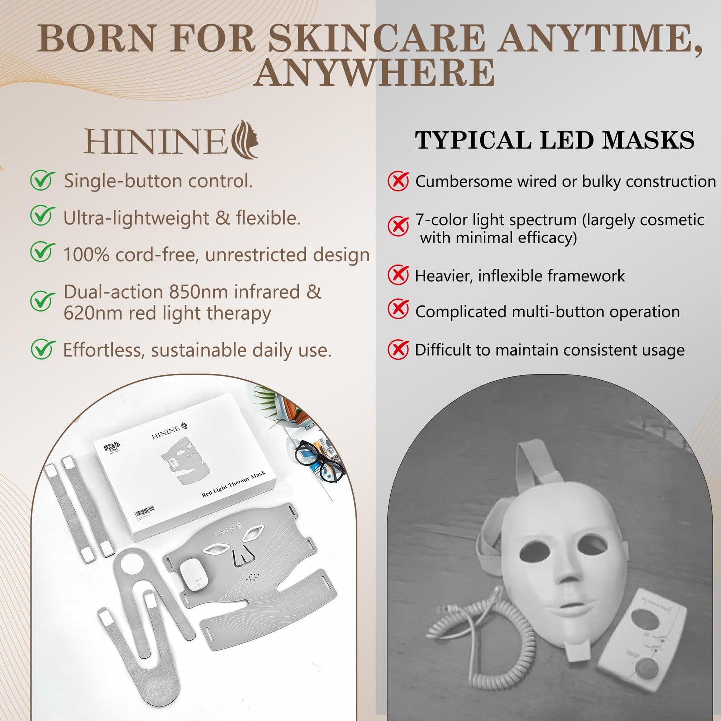 Red Light Therapy Mask for Face,4 Modes Led Face Mask Light Therapy with Neck Masks,850NM Infrared & Red Light Mask with 416 LEDs and Timing Function,2000mAh Rechargeable Remote for At Home & Travel