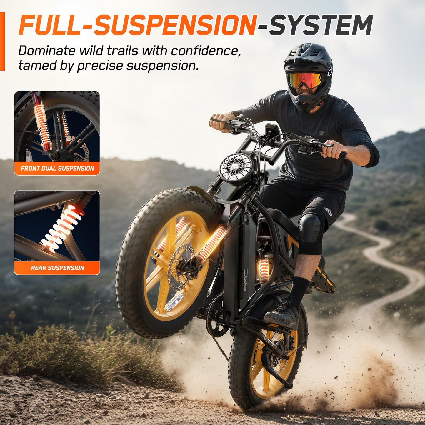 Electric Bike for Adults, 1500W Peak Motor Retro E Bike, Removable 48V 15Ah Battery, 20"x4.0 Fat Tire, 30 MPH Max Speed, 60 Miles Range, Ebike with Suspension, Fashion Design Wheels Hub Yellow