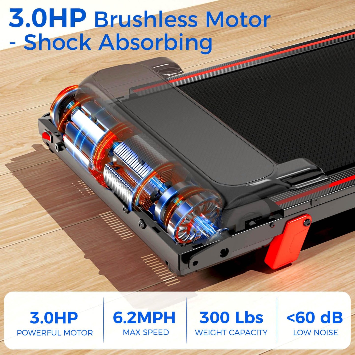 Treadmill with 8% Incline, Walking Pad Treadmill with Handle Bar, Portable Folding Treadmills for Running and Walking, 3.0HP Brushless Motorized, 5 Layers Shock-Absorbing