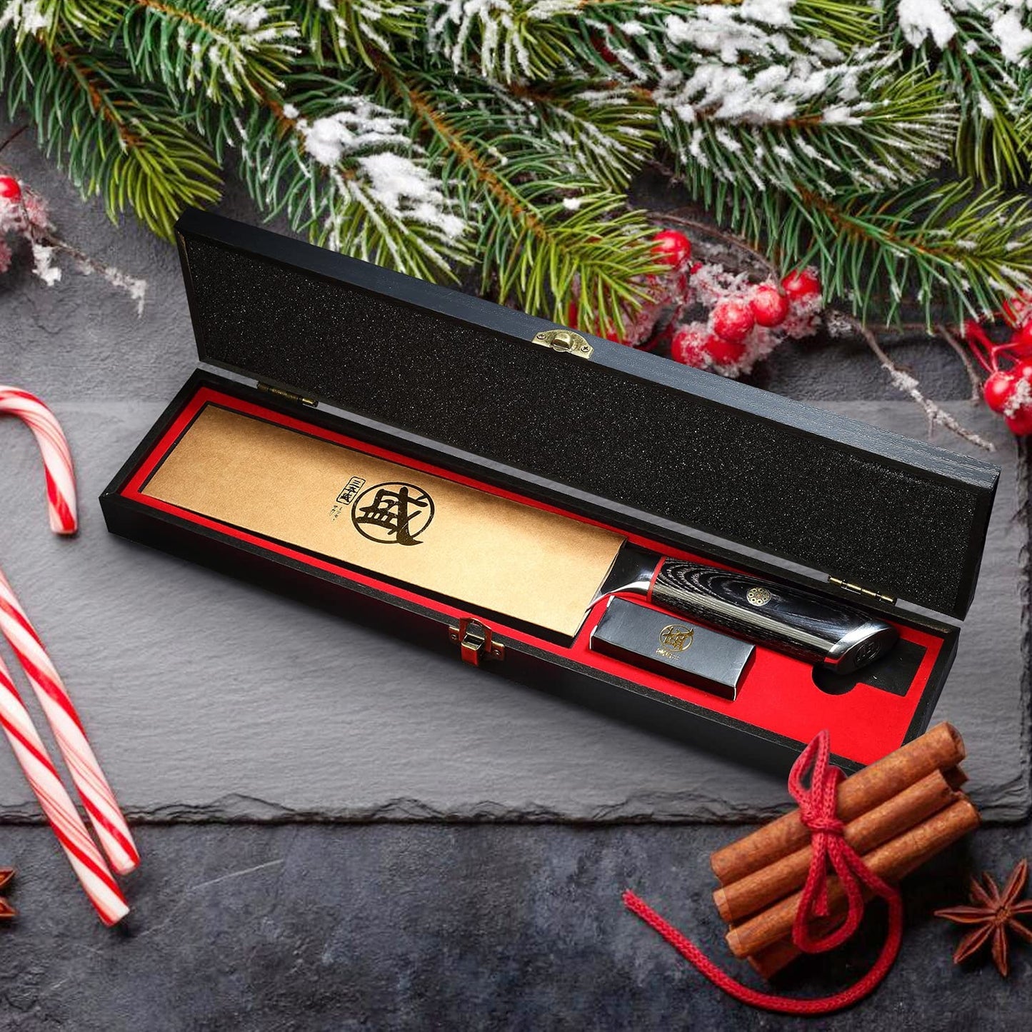 MITSUMOTO SAKARI Cleaver Chef Knife 7 inch - 67-Layer AUS-10 Damascus Steel, Hand Forged Japanese Meat Boning Knives, PakkaWood Handle & Sandalwood Box