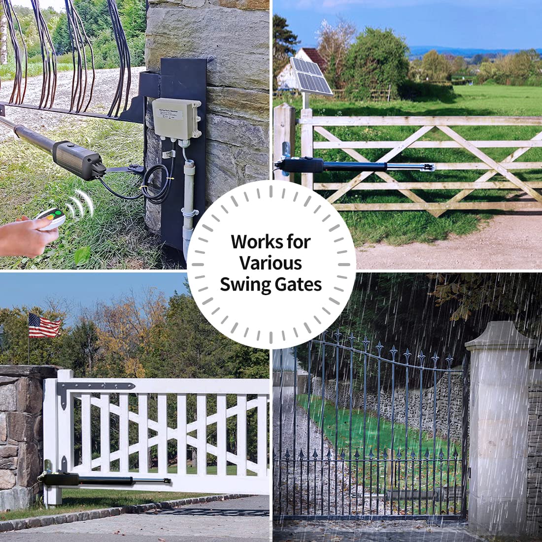 TOPENS A3S Automatic Solar Gate Opener for Light Duty Single Swing Gates Up to 12ft, Single Swing Gate Operator Battery Powered with Remote Control Kit Gate Motor Solar Panel Included