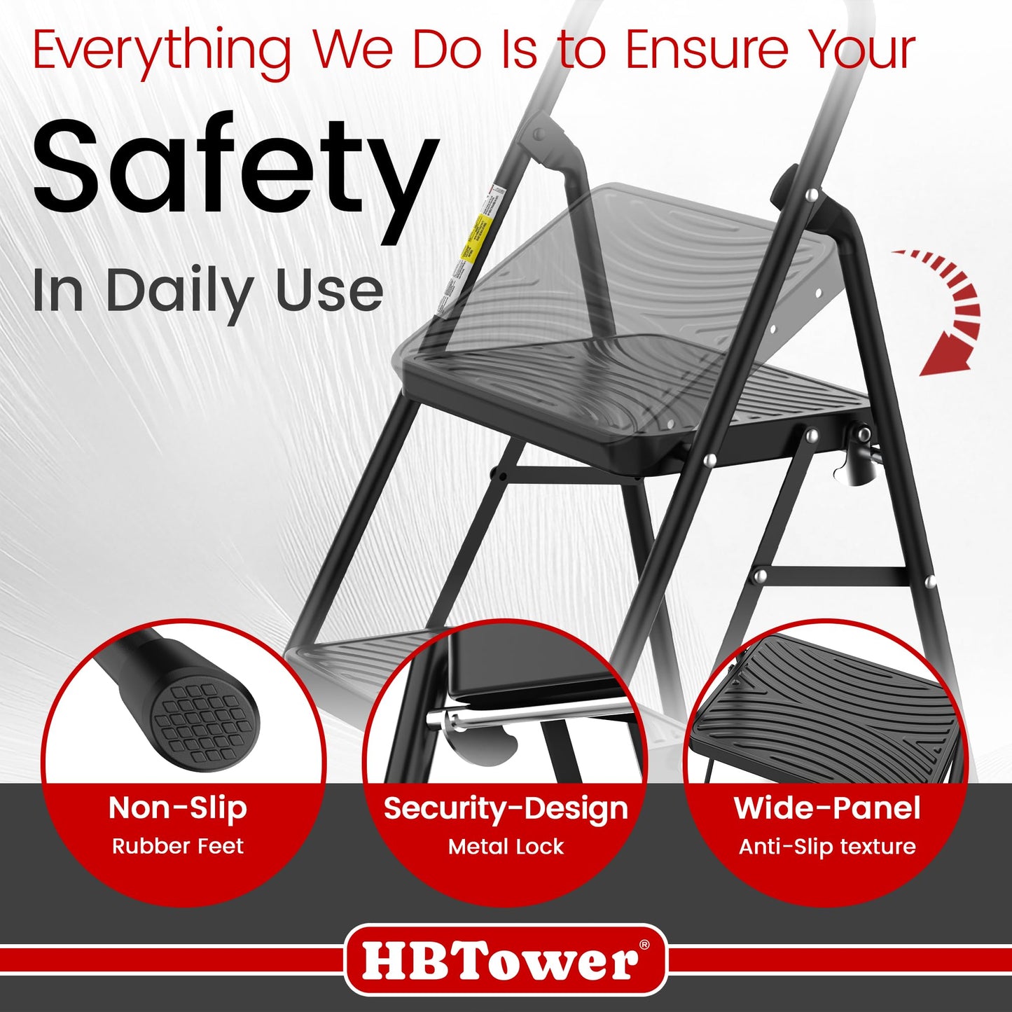 HBtower 2 Step Ladder, Step Stool with Wide Anti-Slip Pedal, Step Ladder Folding Step Stool for Adults, Lightweight Steel Portable ladders for Home Kitchen