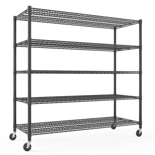 Himimi Storage Shelves 60"W Wire Shelving with Wheels 3250LBS Heavy Duty Metal Shelves for Storage, 5-Tier Adjustable Wire Rack Shelving Garage Shelving Kitchen Storage Shelves 24"Dx60"Wx82"H, Black