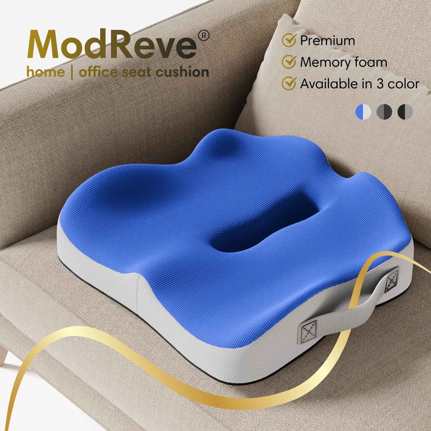 ModReve Memory Foam Seat Cushion for Office Chairs, Car Seat, Wheelchair, Desk Chair Pad - Extra Large Ergonomic Sciatica Coccyx & Tailbone Pain Relief Back Support Pillow for Long Sitting & Driving