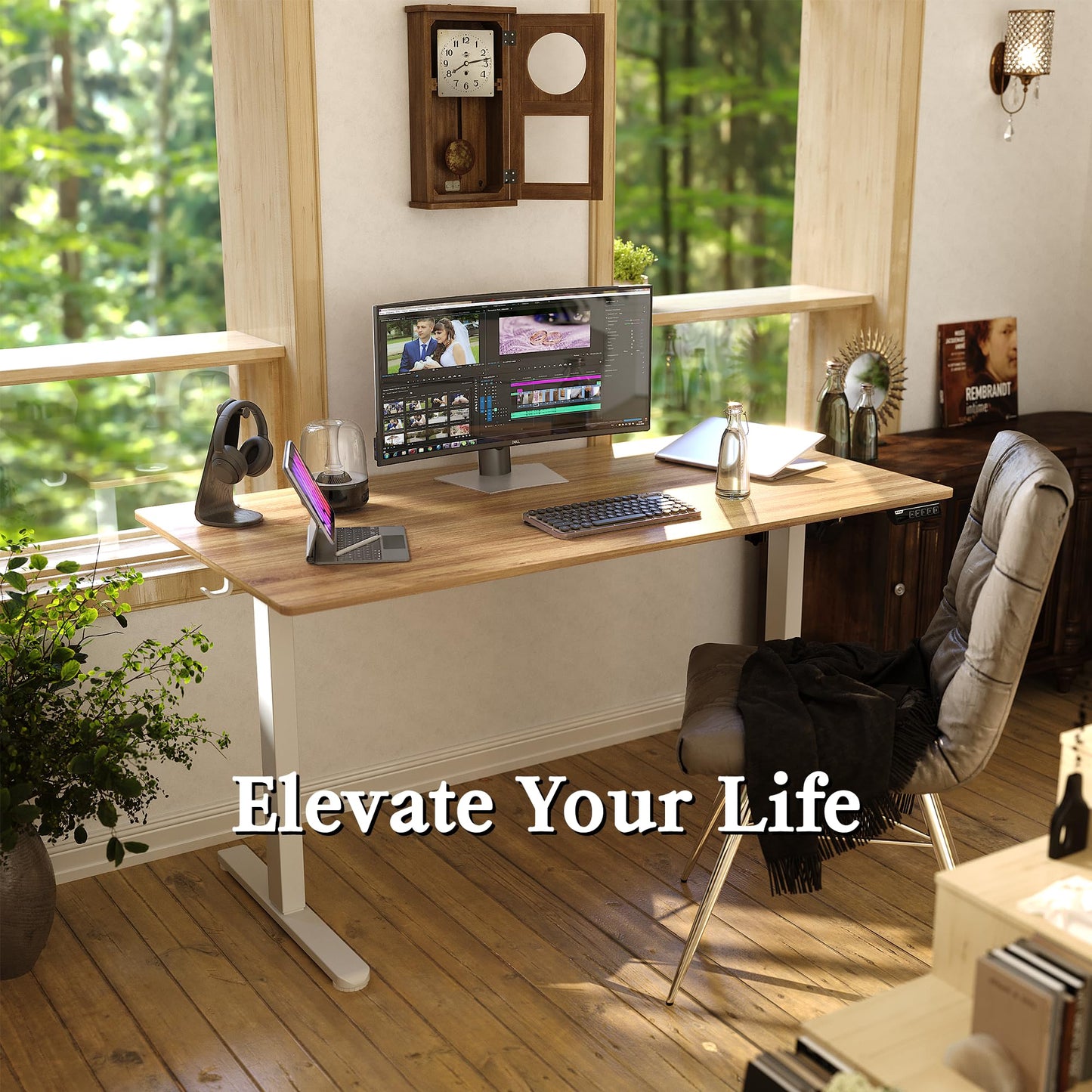 Monomi Electric Standing Desk 55 inch, Height Adjustable Sit Stand Desk for Home Office, Computer PC Gaming Desk, Study Writing Workstation with Memory Controller, Natural