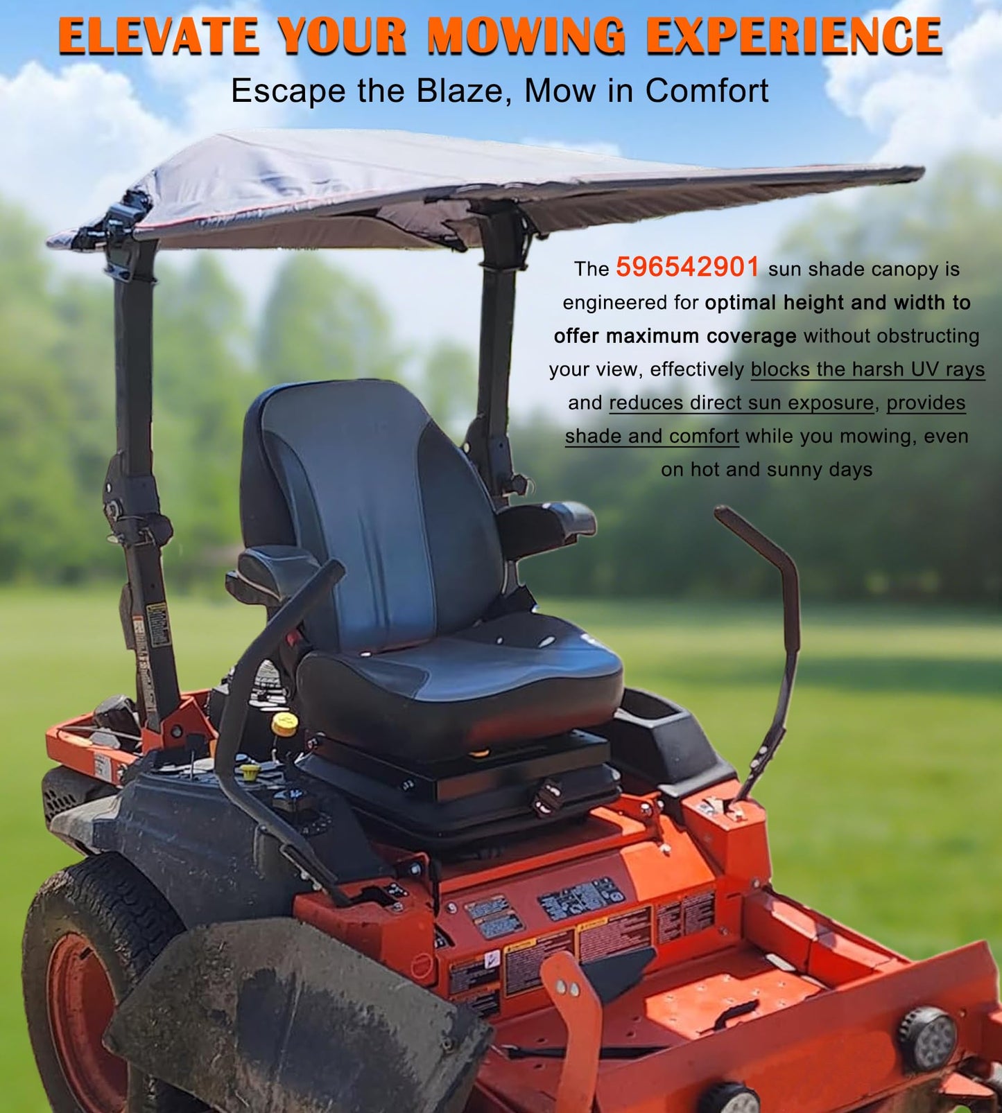 596542901 Riding Lawn Mowers Sun Shade - Heavy Duty Riding Mower Sun Canopy Perfectly Fits for Husqvarna Zero Turn Lawn Mowers with ROPS Bars Z448, Z454, Z460, Z454XS, Z460XS and More