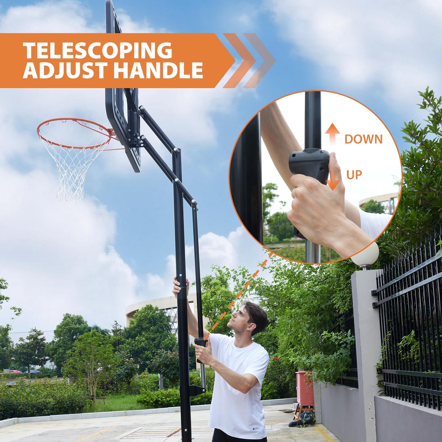 AWII SPORT Basketball Hoop Outdoor Protable 40/44/48 Inch Impact Backboard, 4.8-10FT Height Adjustable Basketball Hoop Goal System with Wheels for Adults