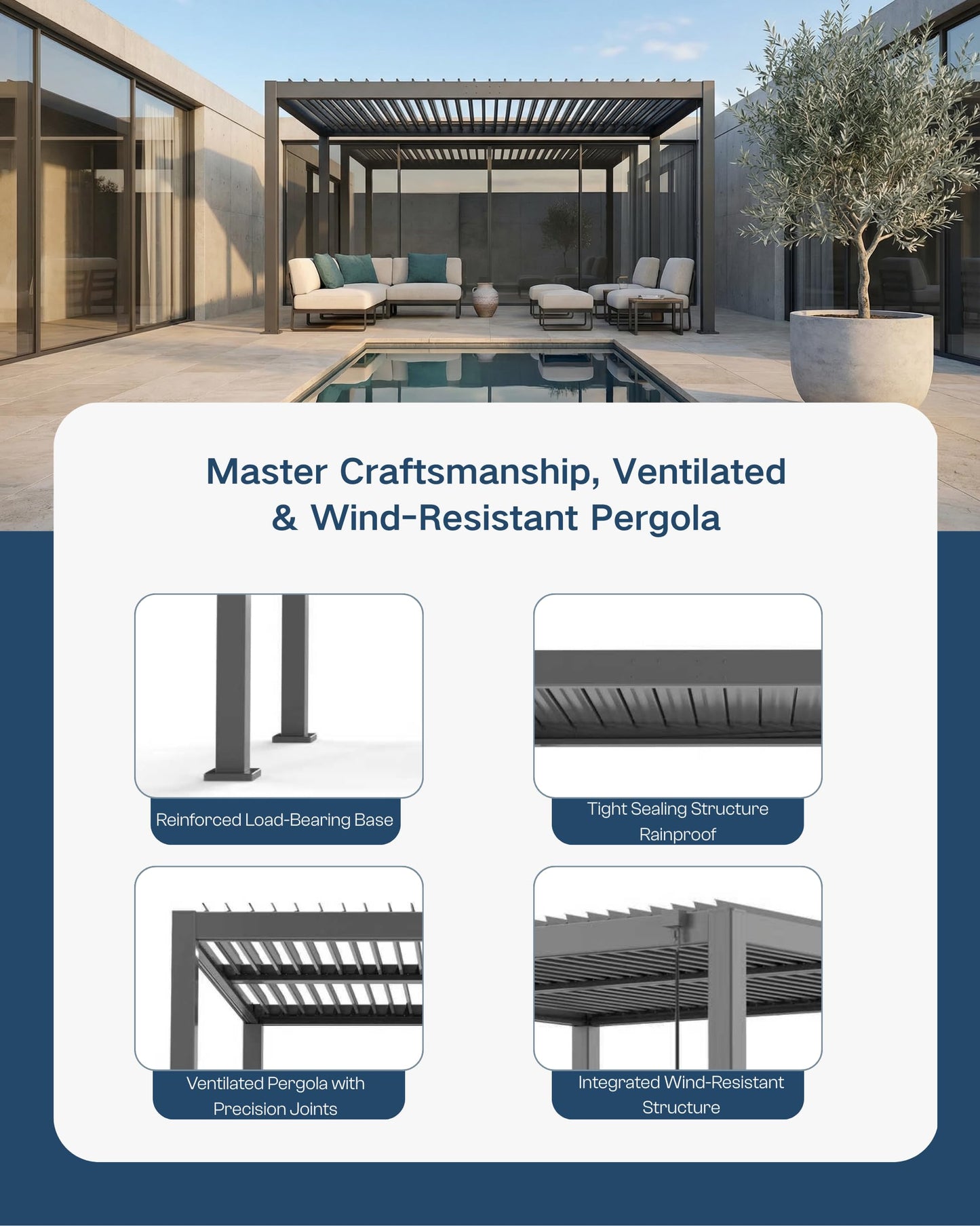 Patio Kingdom 10' x 10' Louvered Pergola Outdoor Aluminum Pergola Kit with Adjustable Roof, All-Weather Metal Gazebo with Drainage System for Patio, Deck, Garden and Backyard Shade, Gray