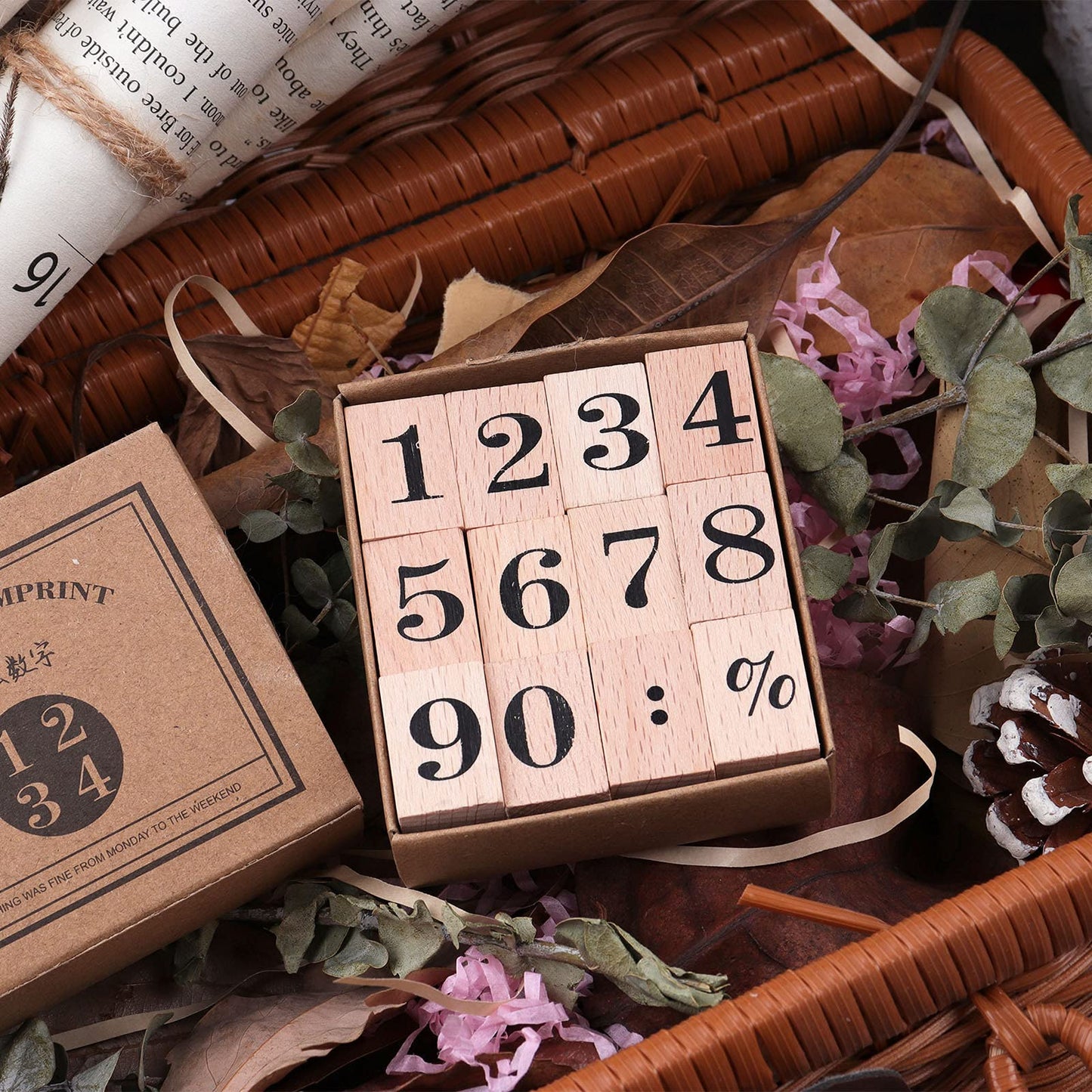Dizdkizd 12 Pieces Wooden Rubber Stamps, Small Number 0-9 Decorative Multipurpose Wood Mounted Rubber Stamp Set for DIY Craft, Letters Diary and Craft Scrapbooking