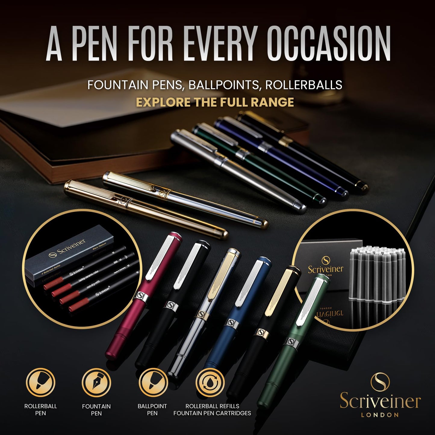 Scriveiner Personalized Deep Crimson Red Ballpoint Pen - Stunning Red Lacquer Luxury Pen with Chrome Finish, Schmidt Ink Refill, Engraved Ball Point Gift Set for Men & Women, Custom Engraving