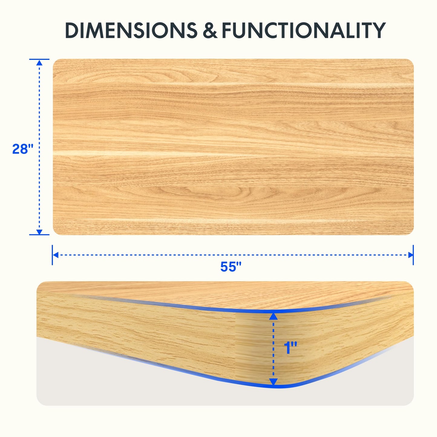 FLEXISPOT Whole Piece 55"x28" Desktop 1" Thickness Height Adjustable Desk Rectangular Tabletop Maple Board (55INCH Maple Top)