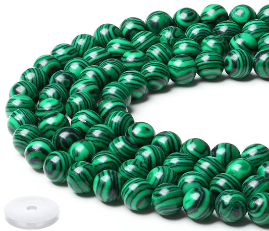 NUKAYAI Natural Malachite Beads 100Pcs 8mm Crystal Beads Loose DIY Round Green Stone Bead for Bracelet Necklace Earrings Making