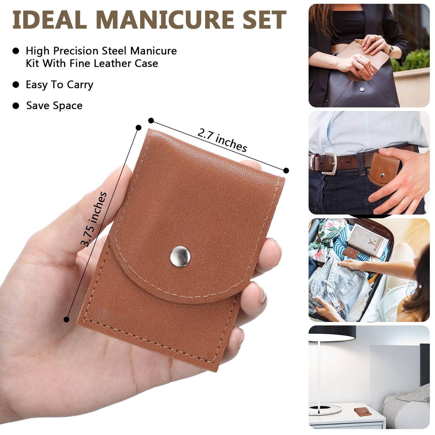 Geosar 12 Sets Manicure Gifts Bulk Nail Clippers Pedicure Kit Stainless Steel Professional Pedicure Grooming Kits Nail Care Tools with Travel Case for Women Men Hand Foot Birthday(Brown)